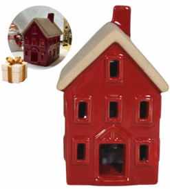 Domek Ceramiczny LED Czerwony Świąteczny 12,5cm ŚWIECĄCY Ozdoba